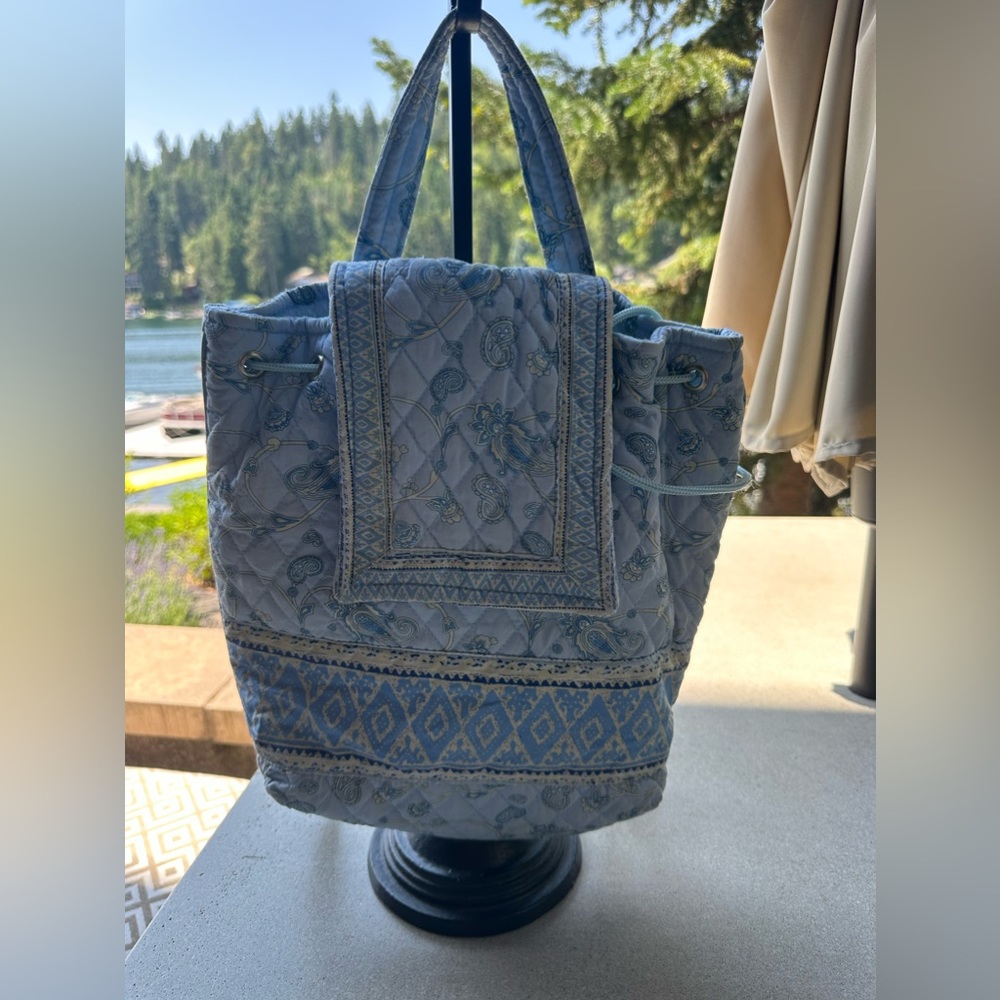 Americana By SHARIF Blue Print Quilt Backpack Shoulder Designer Bag